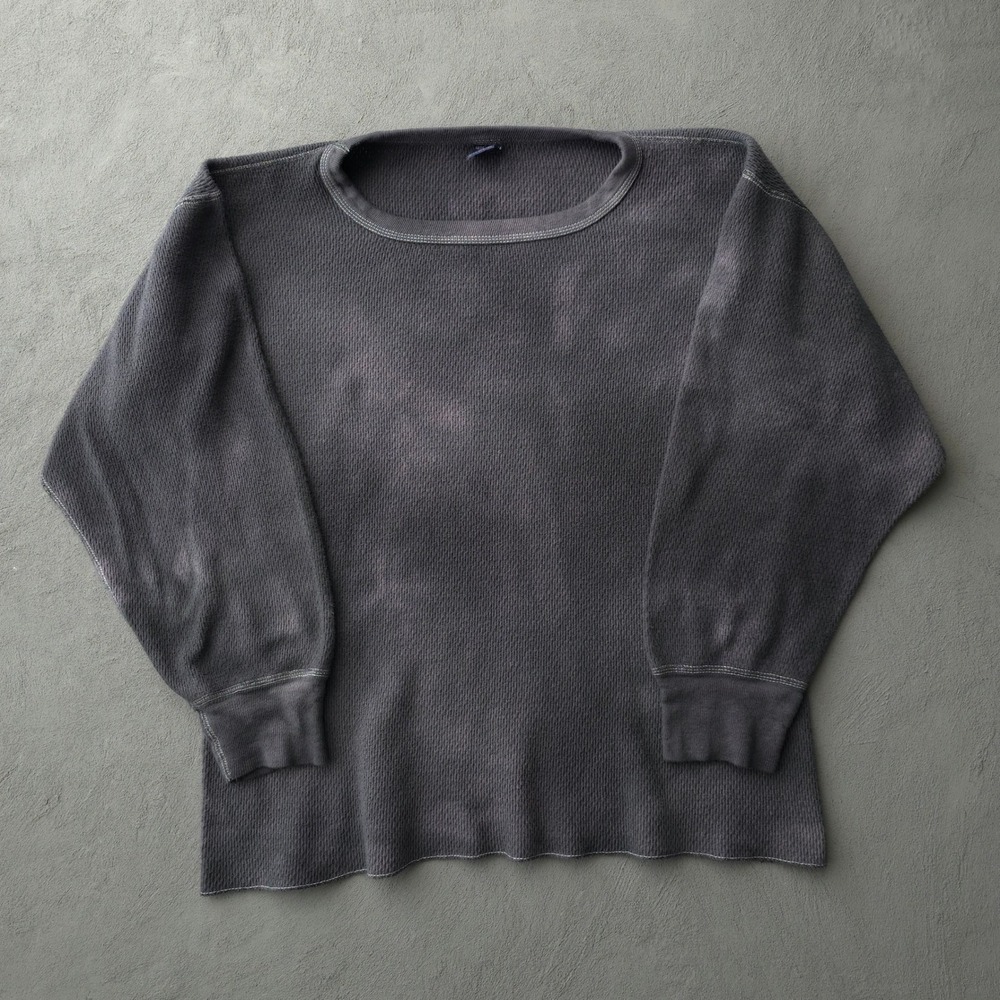 Kmart Thermal t-shirt Mens Large Black Faded Raschel Knit 1970s